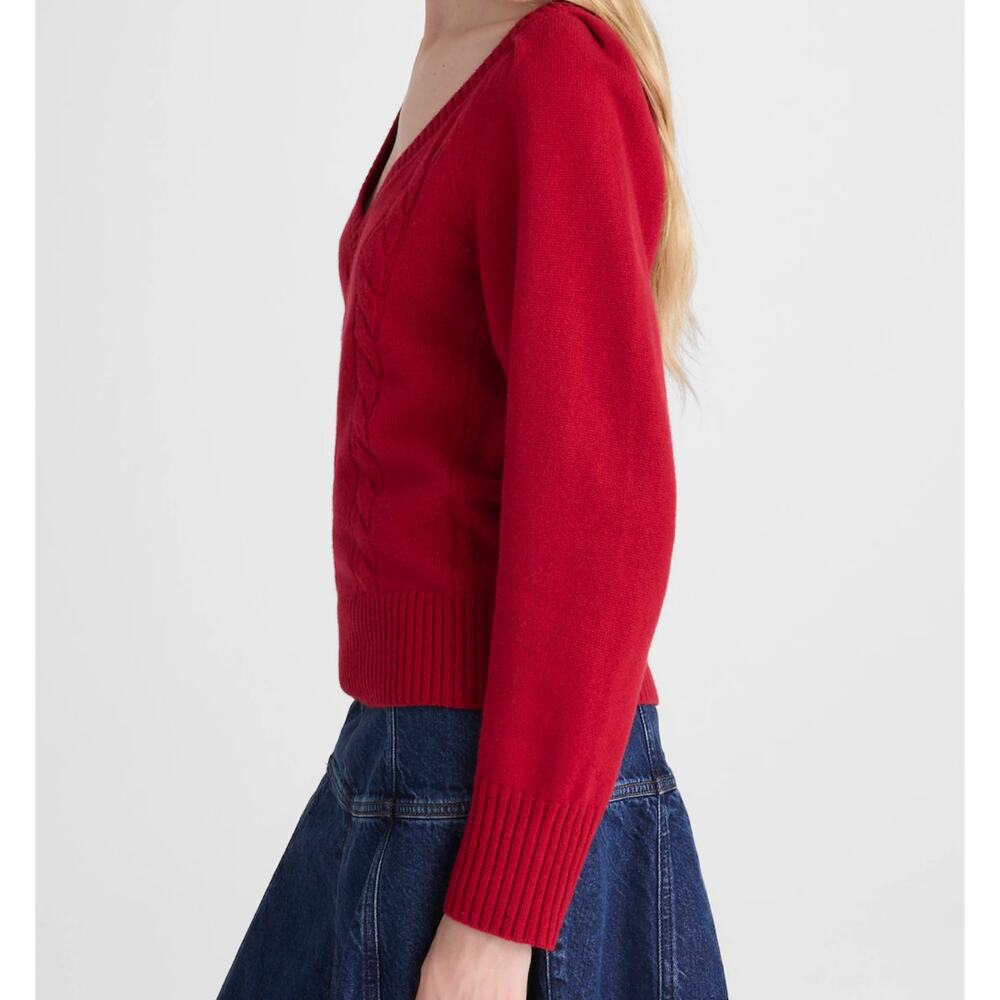 Madewell V-Neck Pullover Sweater Merino Wool XS Red NWT NY444 Cable Knit Prep - Picture 4 of 7